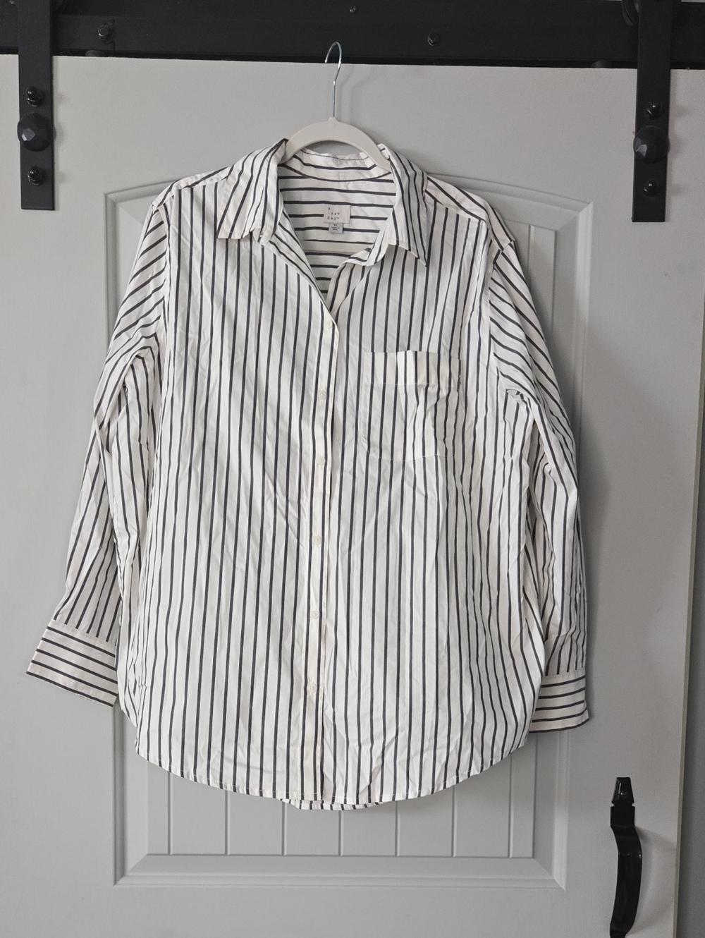Women White Shirt with Black Vertical Stripes - Classic Button-Down